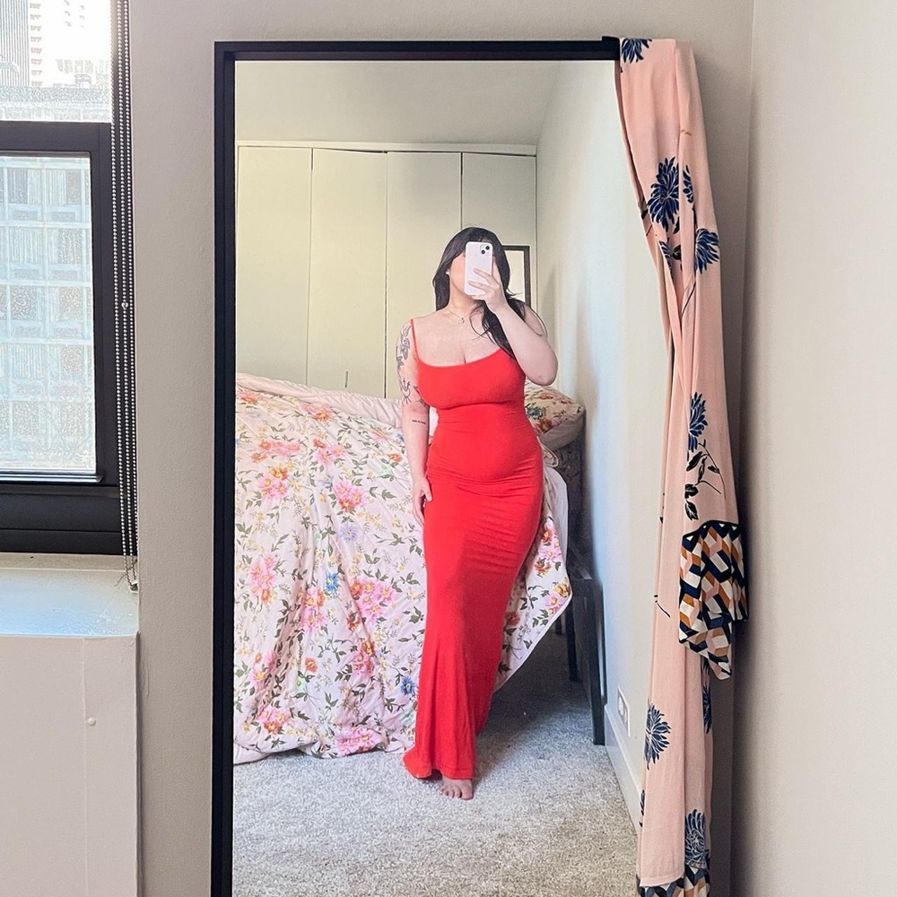 (SOLD) SKIMS Soft Lounge Long Slip Dress in Fire in XS